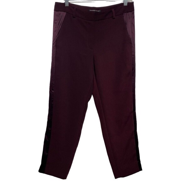 Victorias Secret Dress Pants Women Size 8 Burgundy Satin Tuxedo Stripe Ankle - Picture 2 of 8